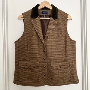 Vintage Chaps Denim Women's Brown Plaid Tweed Vest XL Wool Blend Classic Preppy